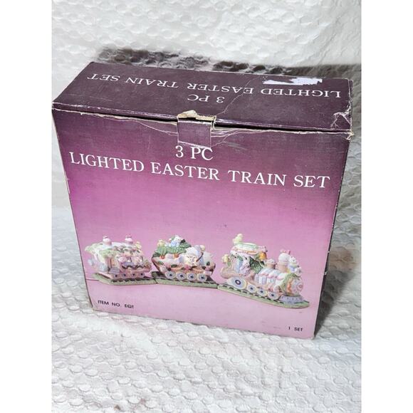 Vintage 3-piece Lighted Easter Train Set Ceramic Holiday Decor Bunny Egg WORKS - Picture 10 of 12
